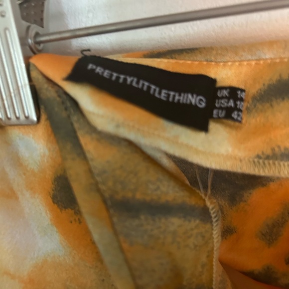 Viral PrettyLittleThing Orange Tie Dye Print Corset and Ruched Skirt Set Sz 10 - Picture 13 of 14